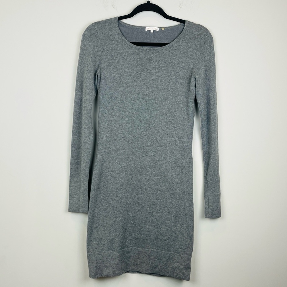 Minnie Rose Gray Long Sleeve Fitted Sheath Sweater Dress Knit Stretch Size Small